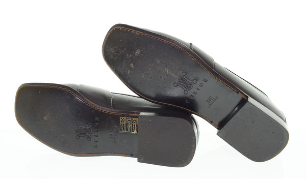 セリーヌ Céline メタルロゴ ボタン ステッチレザー 37C レディース靴 ローファー ブラック 103S-1202