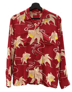 サンサーフ SUN SURF ALOHA SHIRT アロハ シャツ ハワイアン オープンカラー ボタン GOLDFISH 金魚 開襟 長袖 薄手 赤 SS24845 長袖シャツ 総柄 レッド Sサイズ 104MT-2326