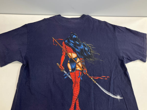 ヴィンテージ vintage 90's 90年代 anvil LADY DEATH SHI WILLIAM TUCCI アメコミ 漫画 アートT XL Tシャツ ネイビー LLサイズ 101MT-4220