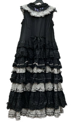 ピンクハウス PINKHOUSE 24SS ストライプ使い ノースリーブ フリル ドレス DRESS レース 刺繍 リボン ピコフリル ロリータ ゴシック パンク BLACK 黒 A2141FAY308 ワンピース 花・植物 ブラック 104LT-204