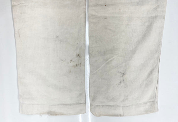 ヴィンテージ vintage 20s 30s ボージョンパンツ ヘリンボーン リネン 針シンチ フランス軍 フレンチ ユーロ French Army Linen HBT Bourgeron 生成り 無地 スラックス ホワイト 104MB-298