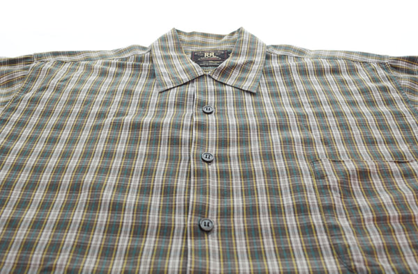 ダブルアールエル RRL 三ツ星 三つ星 90's チェック シャツ  半袖シャツ グリーン Lサイズ 103MT-2830
