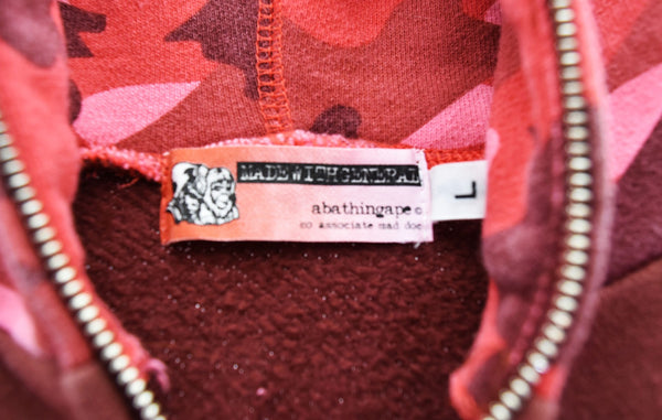 アベイシングエイプ A BATHING APE BAPE カモフラ ロゴ プリント ジップパーカー 赤 パーカ レッド Lサイズ 103MT-2313