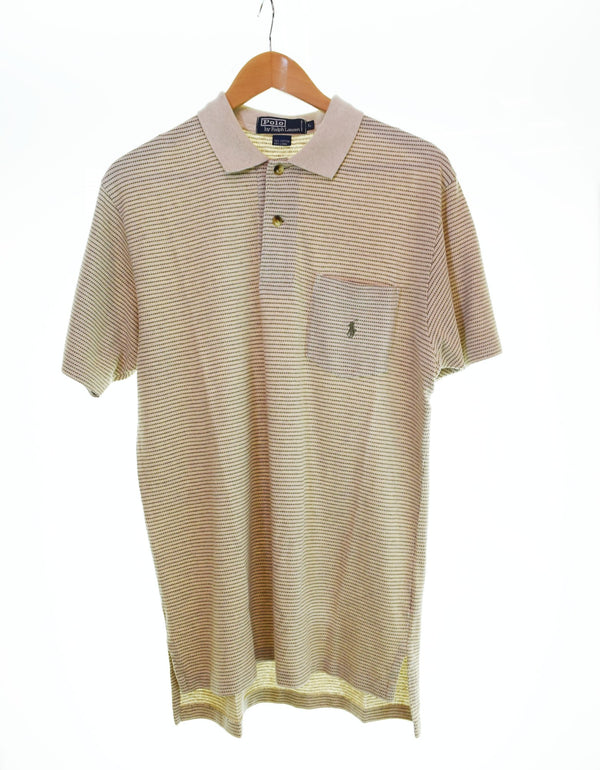 ラルフローレン RalphLauren ボーダー リネン 半袖 ポロシャツ ポケットシャツ KK-RL-YM0323 半袖ポロシャツ ベージュ Lサイズ 103MT-2388