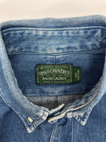 ラルフローレン RalphLauren POLO COUNTRY 90s BUTTONDOWN DENIM SHIRT ボタンダウン デニム シャツ ワーク 長袖 インディゴ 青 長袖シャツ ロゴ ブルー Lサイズ 104MT-2266