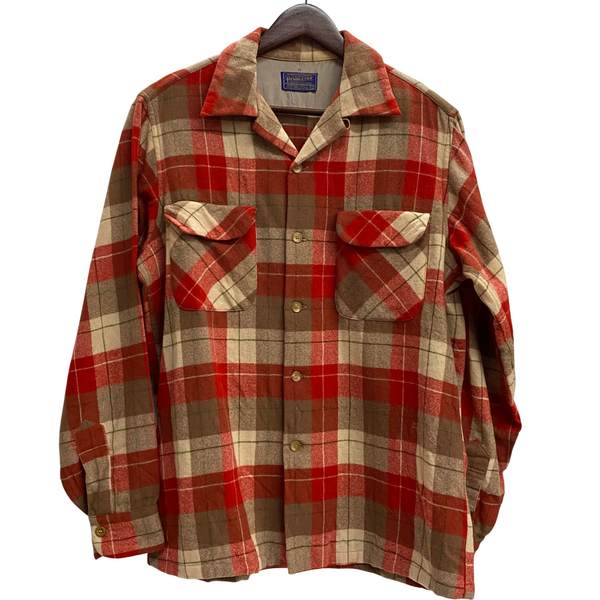 【曜日割引対象外】 ペンドルトン PENDLETON 50's オープンカラー ウール チェックシャツ 長袖シャツ レッド Mサイズ 201MT-3853 VB