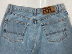 ダブルアールエル RRL 90s DENIM PANTS デニム パンツ ボタンフライ ジーパン ジーンズ USA製 Ralph Lauren インディゴ 青 ロゴ R002 デニム ブルー サイズ 34 104MB-223
