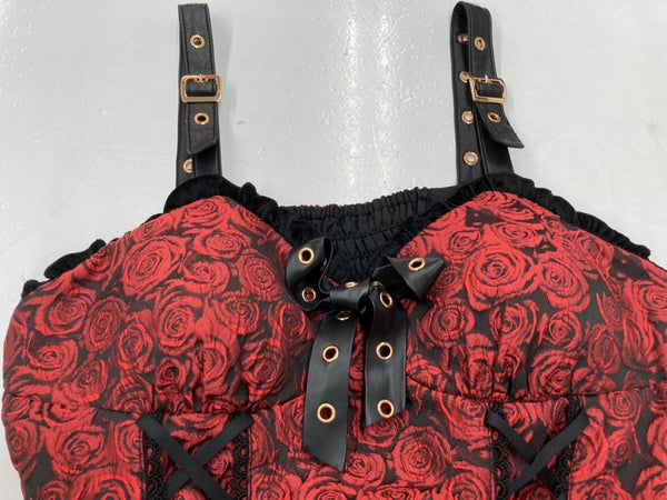 トゥアリス To Alice 2025年モデル ブラッディローズシリーズ ブラッディ ローズ ティアード ドレス レースアップ リボン ロリータ ゴスロリ バラ 薔薇 ROSE 赤 RED  L1217 ワンピース 総柄 レッド Mサイズ 104LT-140