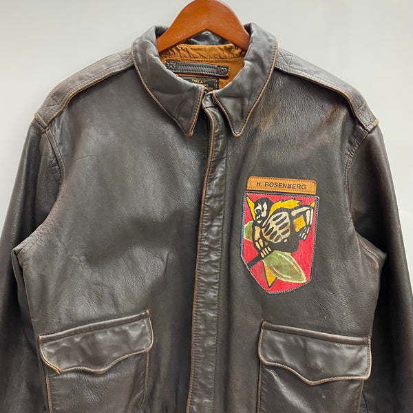 【曜日割引対象外】 アヴィレックス AVIREX A-2 レザー フライトジャケット USA製 ジャケット ブラウン 42サイズ 201MT-4519 VB