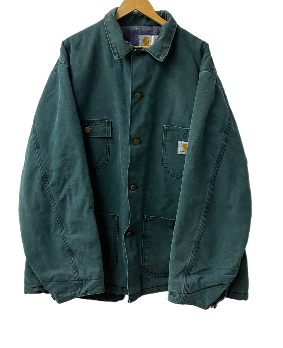 曜日割引対象外】 カーハート Carhartt 90s チョアコート 襟コットン ヴィンテージ 希少サイズ ジャケット ロゴ グリーン  201MT-2334 | 古着通販のドンドンサガール