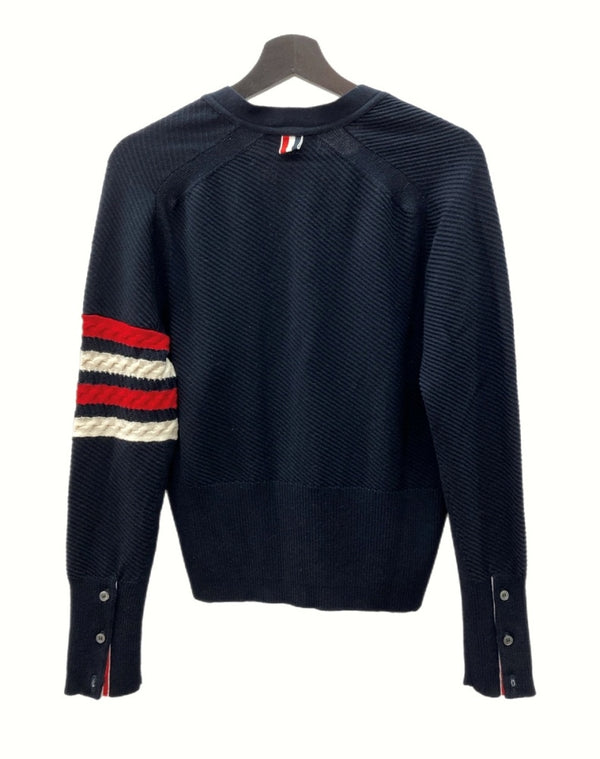 トムブラウン THOM BROWNE 4BAR WOOL CARDIGAN ライン ウール カーディガン Vネック ボタン 紺 MKC271A-00014415 サイズ 0 カーディガン ライン ネイビー 104MT-1084
