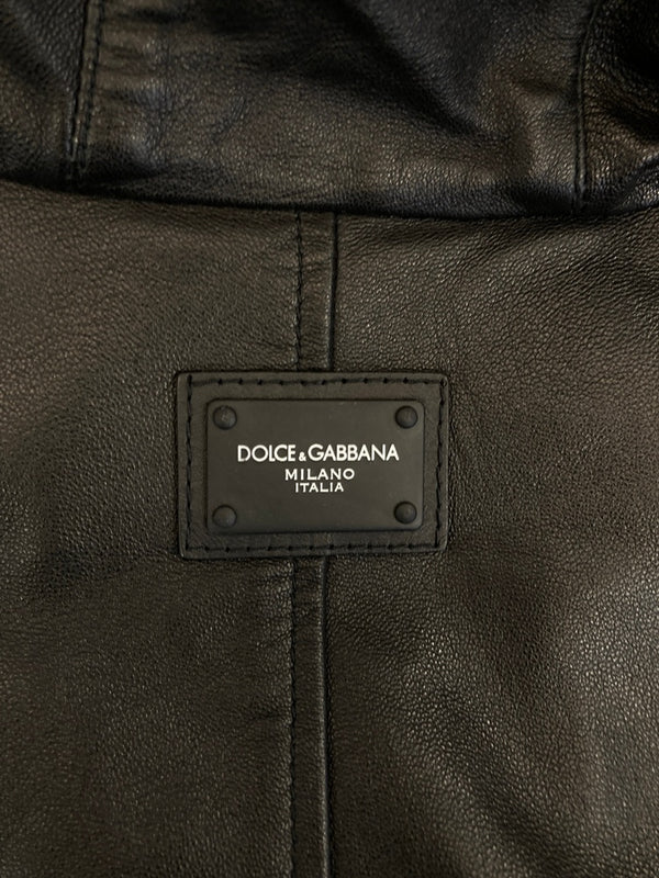 ドルチェ&ガッバーナ Dolce&Gabbana イタリア製 羊革 ラムレザージャケット フーディ 黒 BLK G9HV4L FUL8G サイズ44 ジャケット ブラック 101MT-3664