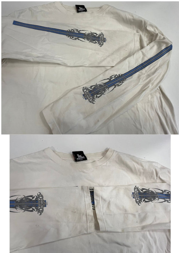 ハーレーダビッドソン Harley-Davidson 00’s BLUE RIDGE バーアンドシールドロゴ トライバル柄 袖プリント 両面プリント VINTAGE ヴィンテージ XL ロンT ホワイト LLサイズ 101MT-4567