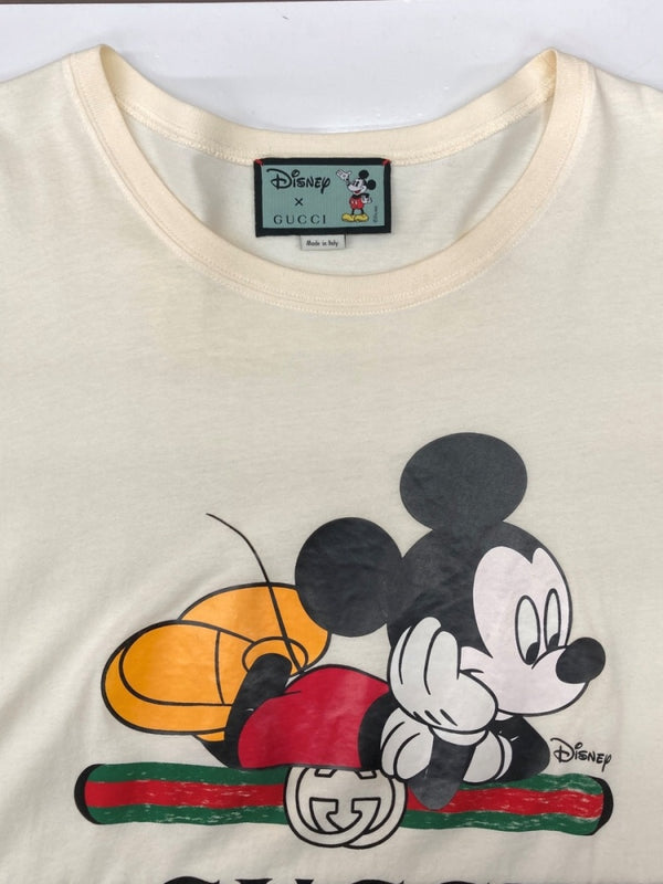 グッチ GUCCI × Disney ディズニー PRINT LOGO S/S T-Shirt プリント ロゴ 半袖 Tシャツ ミッキー アイボリー 白 Tシャツ キャラクター ホワイト Lサイズ 104MT-2336