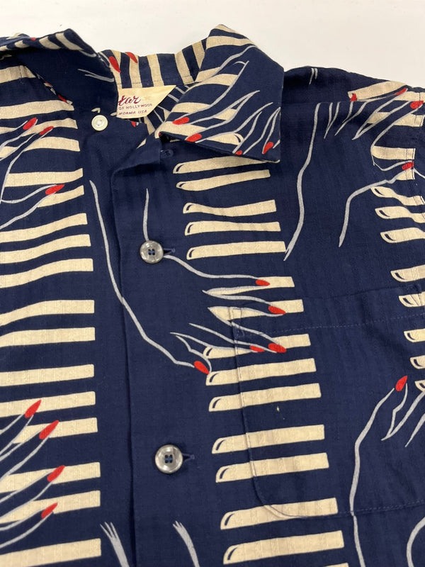 スターオブハリウッド STAR OF HOLLYWOOD TOYO ENTERPRISE 東洋エンタープライズ PIANO オープンシャツ ピアノ柄 アロハシャツ 開襟 オープンカラー ボックス SH36597 半袖シャツ ネイビー Sサイズ 101MT-5368