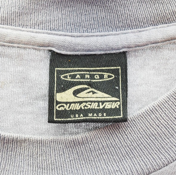 クイックシルバー Quiksilver 90's LOGO PRINT Tee ロゴ T FADE フェード MADE IN USA 90年代 90s オールドサーフ オールドスケート L Tシャツ ネイビー 103MT-2720