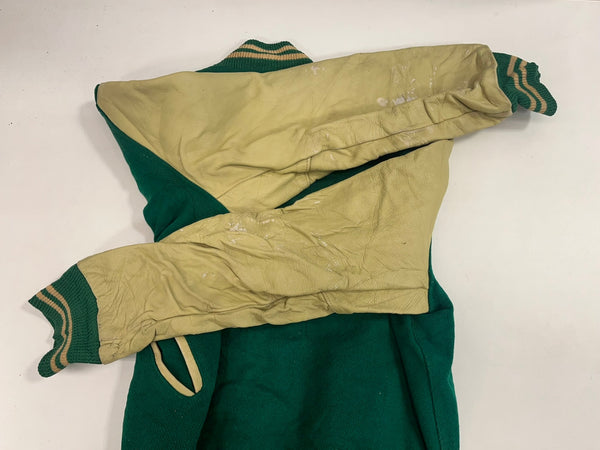 ヴィンテージ vintage 50's 50年代 TIMBERLINE ウール スタジャン バーシティジャケット アワードジャケット 袖レザー ツートン ベージュ 38 ジャケット グリーン 101MT-5450