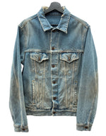 オフホワイト OFF-WHITE 18AW グラディエント アロー デニム Gジャン シルバープレート バックプリント ダメージ加工 ヴィンテージ加工 イタリア製 BLUE 青 OMYE005F18166005 ジャケット ロゴ ブルー Lサイズ 104MT-1837