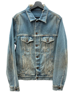 オフホワイト OFF-WHITE 18AW グラディエント アロー デニム Gジャン シルバープレート バックプリント ダメージ加工 ヴィンテージ加工 イタリア製 BLUE 青 OMYE005F18166005 ジャケット ロゴ ブルー Lサイズ 104MT-1837