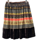 コムデギャルソン COMME des GARCONS タオ tao 2009年製 パリコレ コレクション着用 ベロア ウエストゴム ポケット付 ギンガムチェック エスニック柄 日本製 ブラウン系 3D-S032 スカート 花・植物 マルチカラー XSサイズ 104LB-44