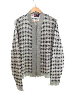 ヴィンテージ Vintage Double E sportswear ダブル イー スポーツウェア 60年代 70年代 acrylic x mohair モヘア カーディガン ジップ 総柄 セーター グリーン Lサイズ 103MT-2318