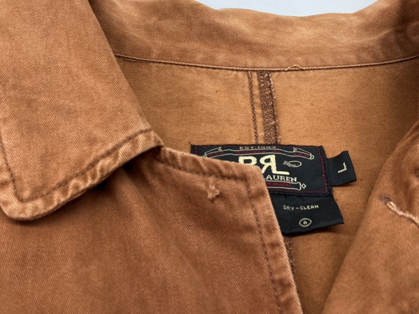 ダブルアールエル RRL 90s 90年代 三ツ星タグ JACKET カバーオール ステンカラー テーラード フロントボタン ヴィンテージ VINTAGE ラルフローレン RALPH LAUREN コットン 香港製 BROWN 茶色 ジャケット ブラウン Lサイズ 104MT-2032