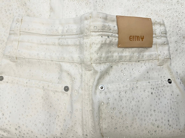 エイミーイストワール EIMY ISTOIRE drop pattern デニムパンツ ドロップパターン ラインストーン ビジュー ハイウエスト ワイド ホワイトデニム デニム ホワイト Mサイズ 101LB-31