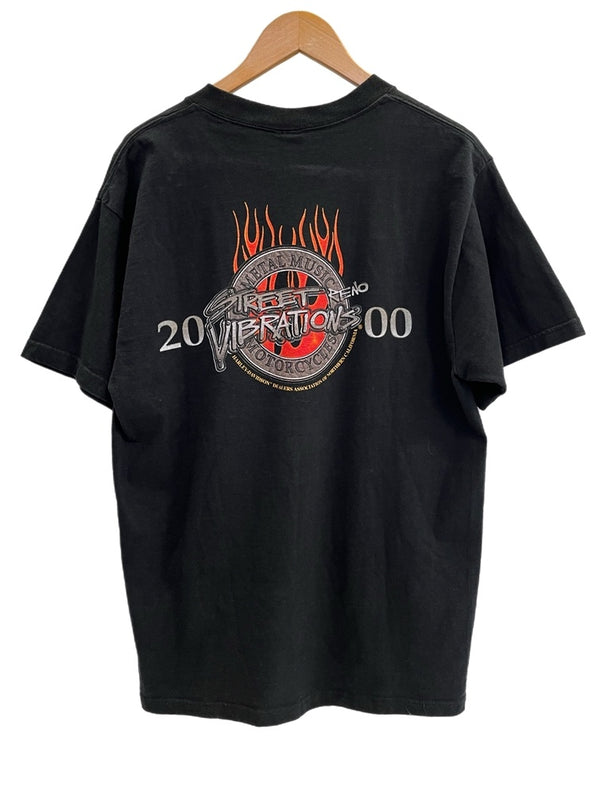 ハーレーダビッドソン Harley-Davidson 00's 00s Street Vibrations 2000 ストリートバイブレーション メタル ミュージック 炎 プリント 黒 バイカー Tシャツ ブラック Lサイズ 101MT-4531