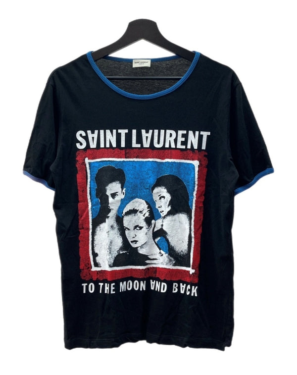 サンローラン Saint Laurent 17SS TO THE MOON AND BACK TEE プリント Tシャツ 半袖 カットソー 黒 466907 YB1FT Tシャツ プリント ブラック XSサイズ 104MT-1598