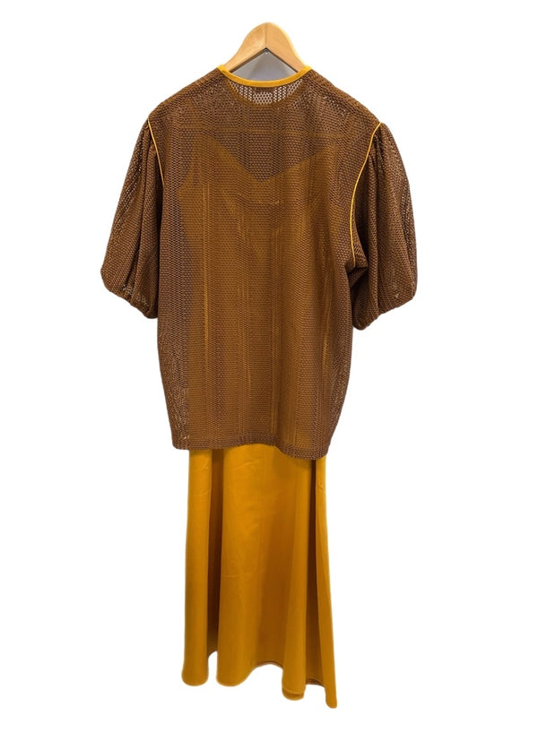 クラネ CLANE STRIPE LACE LAYERED ONE PIECE ストライプレースレイヤードワンピース レーストップス キャミソールワンピース 12112-5442 ワンピース ブラウン サイズ0 101LT-186