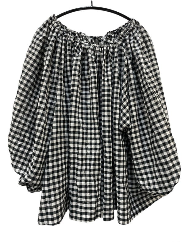 ハグオーワー HUG O WAR ギンガム チェック ブラウス 半袖カットソー ブラック 601LT-7