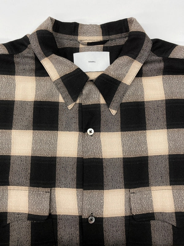 シュガーヒル SUGARHILL 23SS OMBRE PLAID LOOSE OPEN COLLAR BLOUSE オンブレ オープンカラー シャツ 開襟 茶 黒 23SSSH02 サイズ 0 長袖シャツ チェック ブラック 104MT-2111
