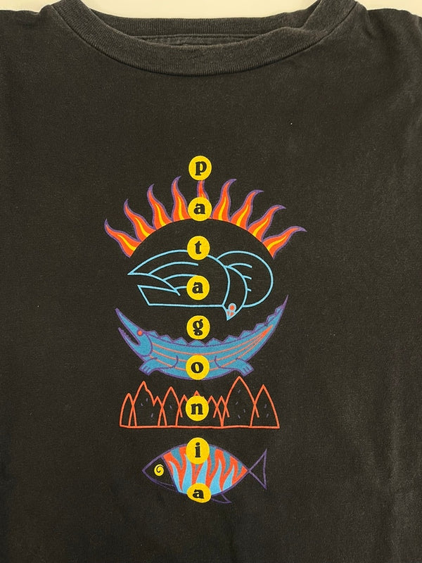 パタゴニア PATAGONIA 90s Vintage ヴィンテージ  USA製 生態系 絶滅危惧種 プリントTシャツ 黒 Tシャツ ブラック Lサイズ 101MT-4736