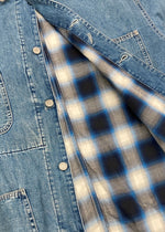 ダブルアールエル RRL 90s COVERALL JACKET カバーオール ジャケット 三ツ星タグ 裏地オンブレチェック コーデュロイ USA製 Ralph Lauren 青 ジャケット 無地 ブルー Mサイズ 104MT-1350