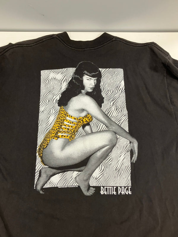 ファッション ヴィクティム FASHION VICTIM 90's 90年代 BETTY PAGE ベティーペイジ ピンナップガール 袖プリント ロンT VINTAGE ヴィンテージ ロンT ブラック Lサイズ 101MT-4460
