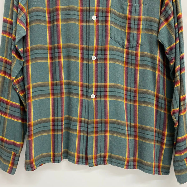 【曜日割引対象外】 ヴィンテージ vintage 60's 70's D'AVELLA USA製 レーヨン チェックシャツ 長袖シャツ グリーン Mサイズ 201MT-4268 VB