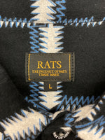 ラッツ RATS NATIVE PRINT FLANNEL SHIRT ネイティブ プリント フランネル シャツ 青 白 黒 23'RS-1006 長袖シャツ チェック ブラック 104MT-450