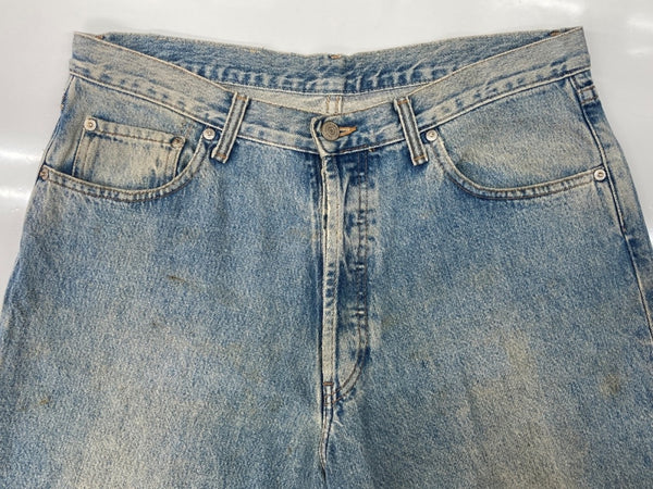 ダブルアールエル RRL DENIM PANTS デニム パンツ ボタンフライ ジーパン ジーンズ USA製 Ralph Lauren インディゴ 青 ロゴ R002 デニム ブルー 35×30 104MB-350