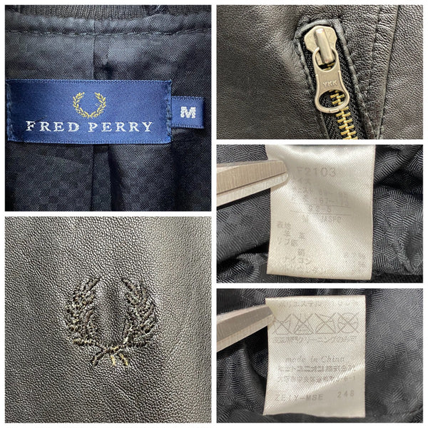 フレッドペリー FRED PERRY ラムレザーブルゾンジャケット ジャケット ブラック Mサイズ 201MT-4346