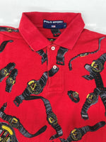 ラルフローレン RalphLauren POLO SPORT 90s CLOCK POLO SHIRT クロック ポロ シャツ USA製 腕時計 半袖 赤 半袖ポロシャツ 総柄 レッド Lサイズ 104MT-2350