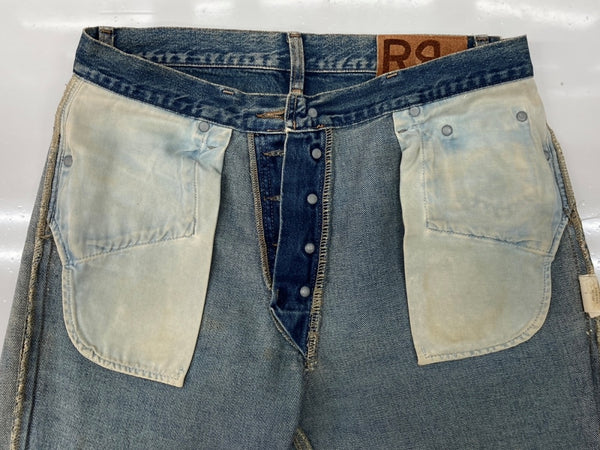 ダブルアールエル RRL DENIM PANTS デニム パンツ ボタンフライ ジーパン ジーンズ USA製 Ralph Lauren インディゴ 青 ロゴ デニム ブルー 31×32 104MB-353