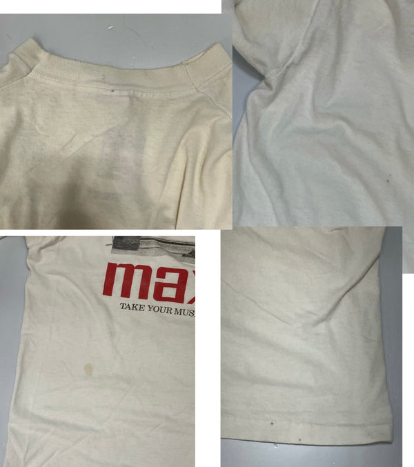 ヴィンテージ VINTAGE  ITEM 90s FRUIT OF THE LOOM フルーツオブザルーム maxell マクセル 袖裾シングルステッチ Tシャツ プリント ホワイト Lサイズ 101MT-2368