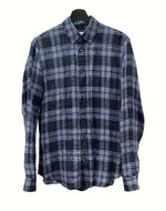 メゾンマルジェラ Maison Margiela LINEN CHECK SHIRT リネン チェック シャツ ボタンダウン BD 長袖 麻 薄手 青 S50DL0282 S44742 サイズ 38 長袖シャツ チェック ブルー 104MT-1072