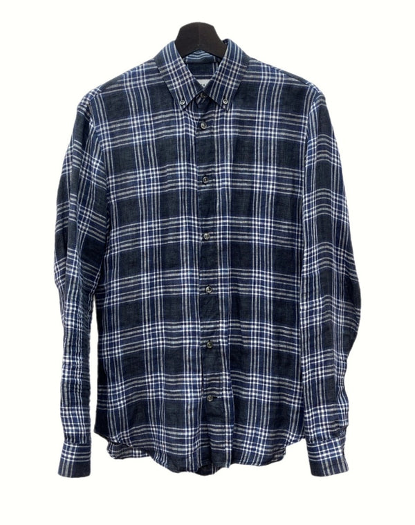 メゾンマルジェラ Maison Margiela LINEN CHECK SHIRT リネン チェック シャツ ボタンダウン BD 長袖 麻 薄手 青 S50DL0282 S44742 サイズ 38 長袖シャツ チェック ブルー 104MT-1072