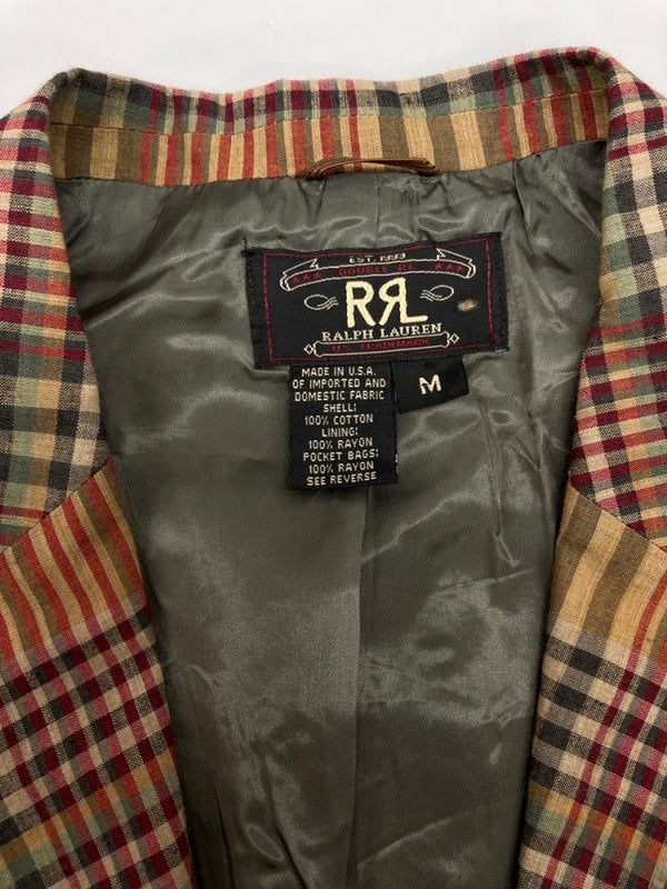 ダブルアールエル RRL 90s TAILORED JACKET テーラード ジャケット 三ツ星タグ Ralph Lauren 茶 ジャケット チェック ブラウン Mサイズ 104MT-2262