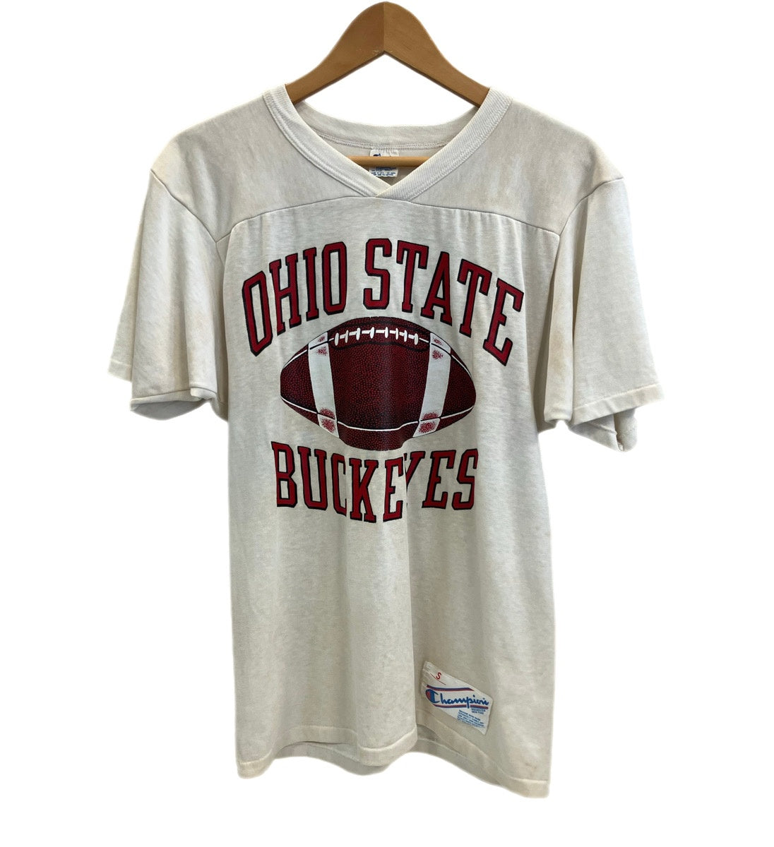 チャンピオン Champion 80's 80s 80年代 トリコタグ フットボールT Footballl OHIO STATE Tシャツ ホワイト  Sサイズ 101MT-3487 | 古着通販のドンドンサガール