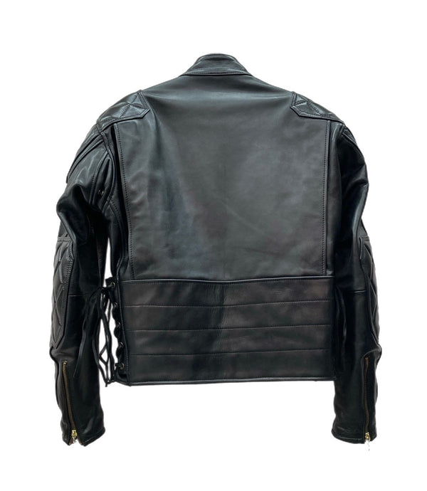 カドヤ KADOYA EVO パデッドライダース シングル ライダースジャケット レザージャケット サイドレース レースアップ 牛革 黒 　 ジャケット 無地 ブラック Lサイズ 104MT-2130