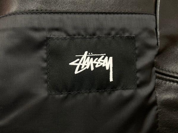 ステューシー STUSSY Schott ショット コラボ シングル ライダース レザー 革ジャン ラムレザー 羊革 USA製 黒 7547 サイズ 38 ジャケット ライン ブラック 104MT-2077