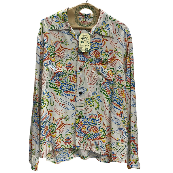 【曜日割引対象外】 サンサーフ SUN SURF レーヨンハワイアンシャツ GUARDIAN SPIRIT  SS29201 長袖シャツ ホワイト Mサイズ 201MT-4394 VB