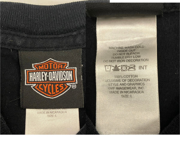 ハーレーダビッドソン Harley-Davidson 00's MORTERCYCLE イーグル モーターサイクル バイク バーアンドシールドロゴ ダイス 両面 プリント Tシャツ ブラック Lサイズ 101MT-4535